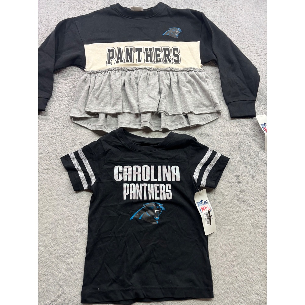 NFL Carolina Panthers Girls 2pc Set Size 6/6X Ruffle Top & Glitter Tee NWT
